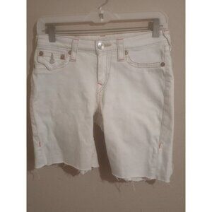 True Religion Women's White Skinny Cut-Off Low Rise Denim Jean Shorts Sz 27